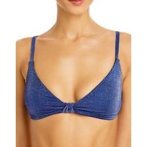 AQUA Swim Knotted Metallic Bikini Swim Top Sapphire